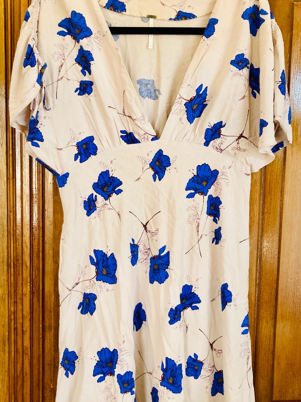 Free People Cream Dress with Bright Blue Floral Print
